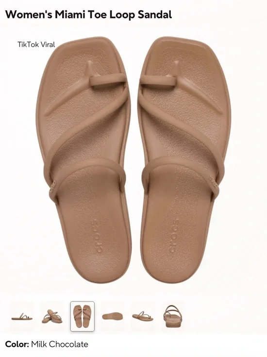 CROCS Women's Miami Strappy Toe-Ring Sandal in Milk Chocolate - Picture 2 of 7